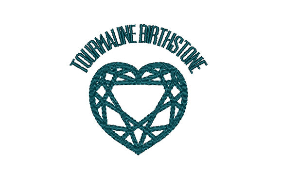 Tourmaline Birthstone Faceted Heart Embroidery